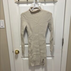 Aritzia Cream Ribbed Turtleneck Sweater Dress